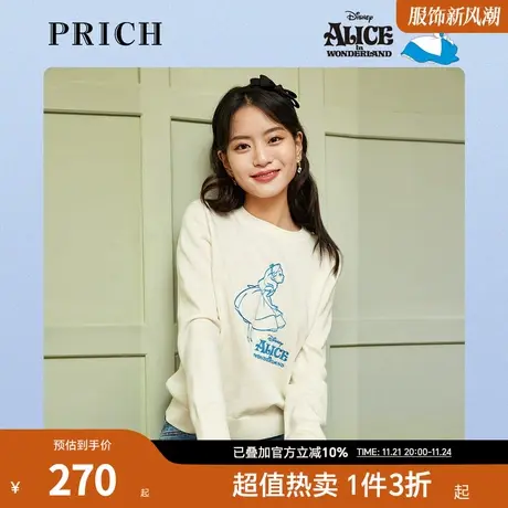 PRICH【爱丽丝系列】春秋新款卡通休闲含绵羊毛套头毛针织衫女图片