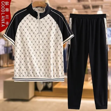 40-50岁中年大码妈妈夏装运动套装洋气中老年短袖上衣休闲两件套图片