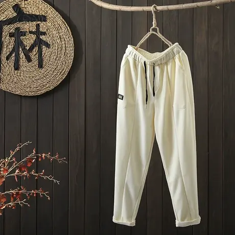 枫谜2021年春装新款文艺简约系带休闲卫裤女宽松百搭显瘦针织长裤图片