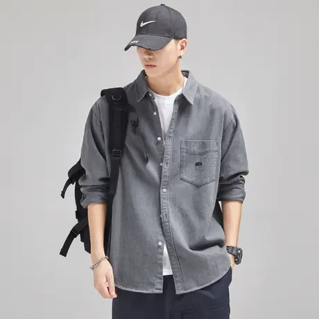 Modi Nick/摩帝尼克复古水洗工艺男款休闲衬衫重磅磨毛面料男衬衫商品大图