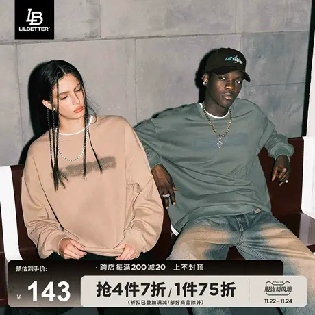 Lilbetter380g重磅情侣卫衣男落肩袖上衣美式复古衣服秋季外套潮商品大图