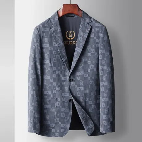 2023春季新款男士休闲西装外套单上衣青年印花帅气潮流修身小西服商品大图