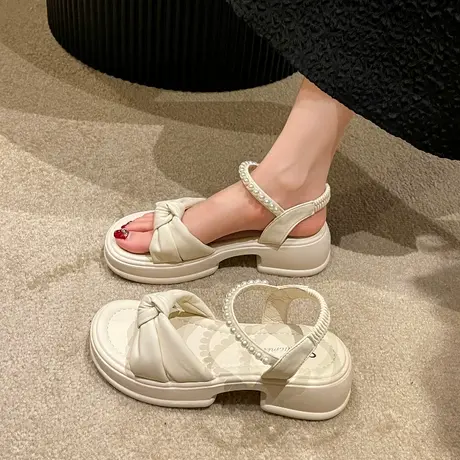 凉鞋女款夏季百搭不累脚外穿仙女风中跟时装鞋厚底沙滩鞋子一脚蹬商品大图