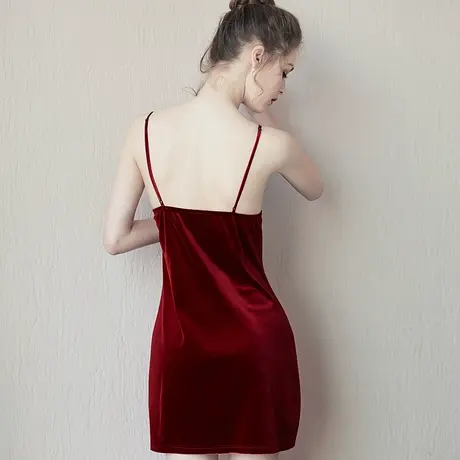 睡衣女2025年新款金丝绒中长款V领性感吊带睡裙女秋冬长款家居服商品大图