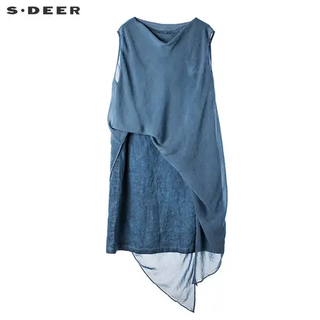 s.deer【商场同款】圣迪奥飘逸雪纺拼接搭片亚麻连衣裙S17281273图片