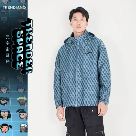 TRENDIANO官方潮牌男装秋季新款时尚字母提花格夹克外套男士图片