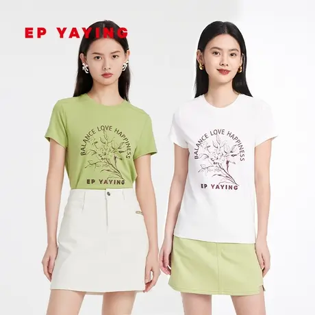 EP雅莹女装 多巴胺简约圆领印花短袖正肩T恤 2023新款5313A图片