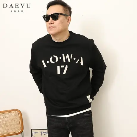 DAEVU春秋新款字母大号潮胖子加肥加大码男款圆领长袖卫衣商品大图