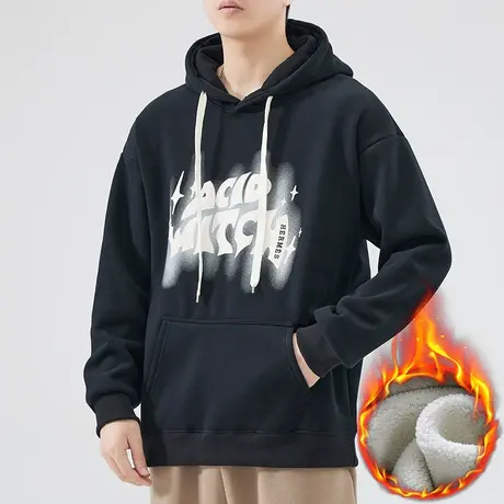 冬季美式高街潮牌重磅加绒连帽卫衣外套秋冬款男生休闲长袖上衣服商品大图