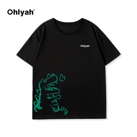 Ohlyah春夏新款爱心龙印花短袖T恤男女学生情侣宽松半袖纯棉体恤商品大图