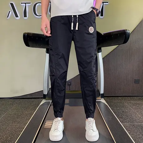 时尚夏季薄款潮牌男个性工装束脚裤新款休闲运动潮流小脚九分裤商品大图