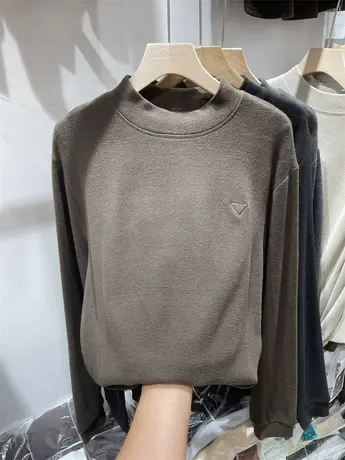 欧货半高领刺绣三角保暖双面德绒卫衣女2024秋冬新款宽松软糯上衣商品大图