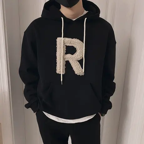 ins潮牌连帽字母卫衣男春秋季痞帅长袖t恤2023新款春装重磅外套潮商品大图