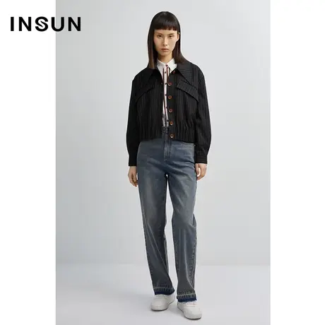 INSUN恩裳秋季纯棉斜纹直筒水洗牛仔裤商品大图