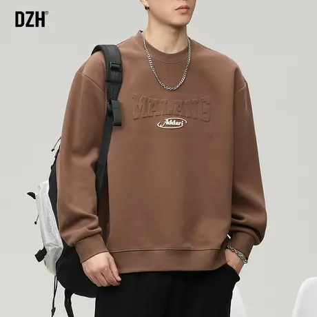 青少年美式咖啡色圆领卫衣潮牌男2024年春季新款上衣外套衣服男款商品大图