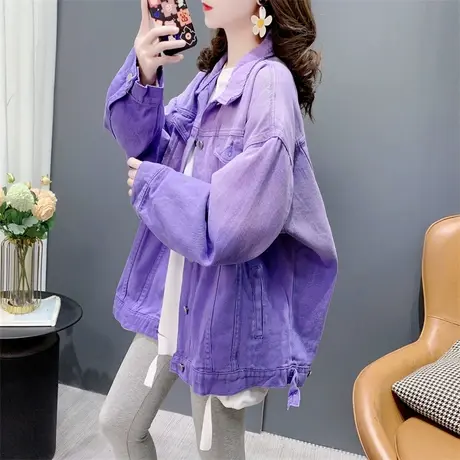 扎染渐变紫色牛仔外套女春季2024年新款宽松复古港味网红夹克上衣商品大图