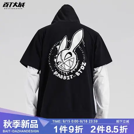 潮牌短袖t恤卫衣男ins欧美暗黑风纯色百搭兔子印花叠穿情侣半袖春商品大图