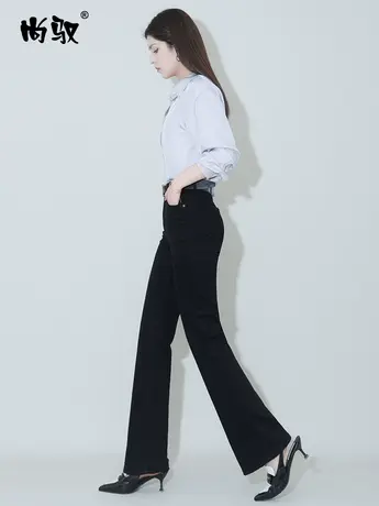 黑色弹力牛仔高腰筷子喇叭裤显高显瘦拖地裤韩版休闲微喇裤春新款图片