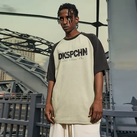 Nuthink宽松字母情侣短袖美式高街重磅华夫格男t恤潮牌插肩袖上衣图片