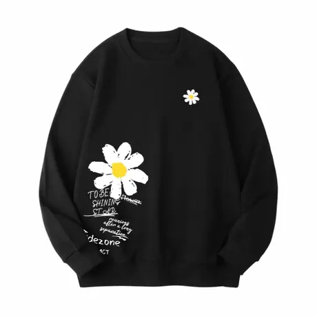 Ohlyah侧边小雏菊花卉印花圆领卫衣男秋冬套头纯棉cec情侣外套潮商品大图