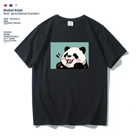 夏季原宿风卡通萌熊猫印花t恤男女短袖韩版宽松bf风学生情侣半袖图片