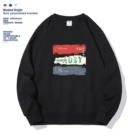 港风ins简约字母印花卫衣男圆领休闲2022秋季新款宽松套头上衣图片