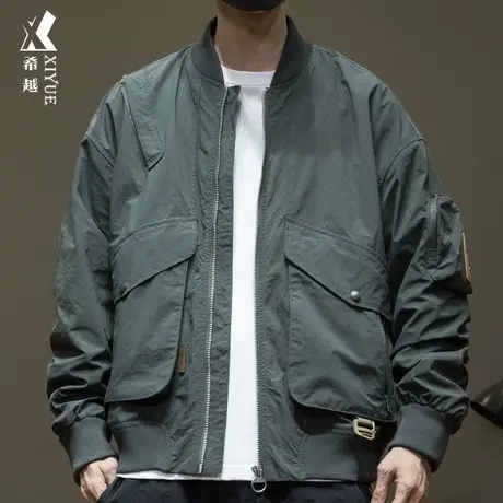 希越美式工装棒球服夹克男春秋季新款宽松大码男士户外飞行服外套商品大图