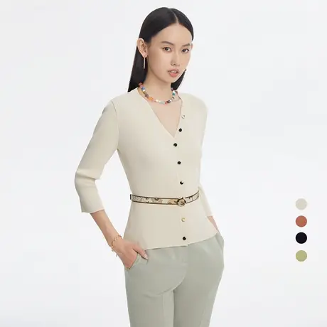 LANCY/悦朗姿休闲女士针织开衫春季新款商场同款V领打底针织图片