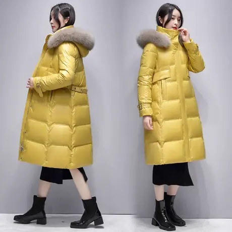 雪中飞2023秋冬新款纯色连帽时尚韩版中长款白鸭绒毛领女士羽绒服图片