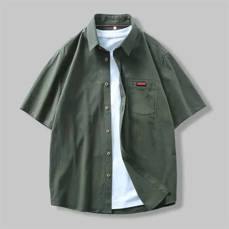 短袖衬衫男夏季宽松休闲工装上衣服外套薄款痞帅纯棉青少年衬衣男商品大图