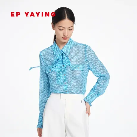 [真丝系列]EP雅莹女装 飘带蓝色长袖衬衫 2023新款2110B图片