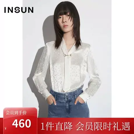 [醋酸系列]恩裳COVER2023春款新款复古圆点提花上衣翻领飘带衬衫图片