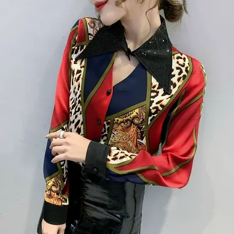 2023春秋新款时尚印花衬衫女长袖小众设计感洋气上衣百搭减龄衬衣图片