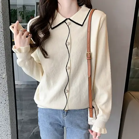 小方领毛衣女秋冬2023年新款荷叶袖洋气内搭宽松针织打底衫洋气女图片