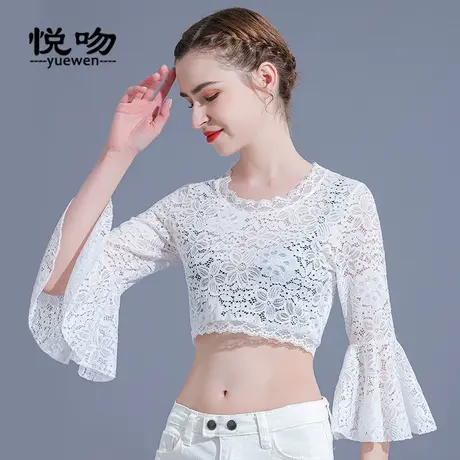 半截蕾丝内搭打底衫女夏薄上衣设计感小众别致小衫喇叭袖t恤短款图片