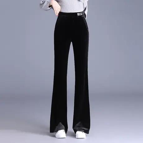 金丝绒微喇裤女秋冬2023新款高腰垂感气质长裤显瘦直筒喇叭休闲裤商品大图