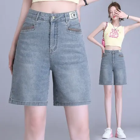 夏季牛仔五分短裤女薄款2023新款高腰复古中裤网红休闲阔腿直筒裤商品大图