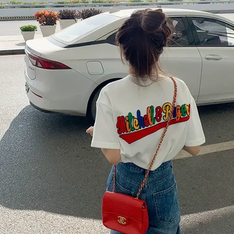 美式复古短袖t恤女夏季纯棉宽松半袖ins潮原宿风设计感小众上衣服商品大图