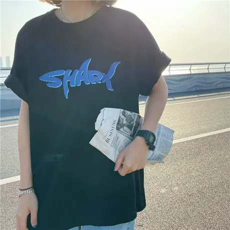 红续~港风ins潮2023新款韩版盐系宽松bf慵懒风纯棉短袖T恤女上衣商品大图