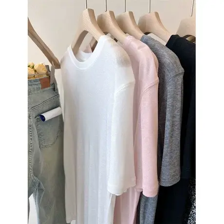 韩国new 糯叽叽面料太舒服啦 圆领显瘦短袖t恤女天丝面膜 TEE商品大图