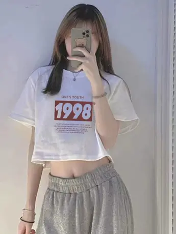 清仓仿棉时尚洋气宽松短袖t恤女2023夏季新款小个子短款显瘦上衣商品大图