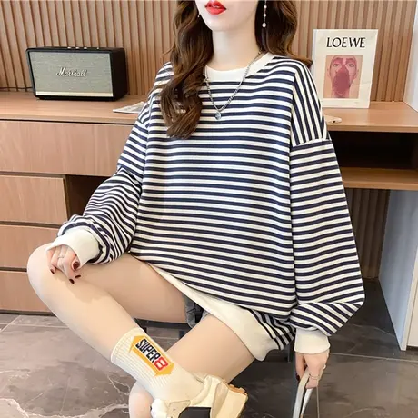 早秋卫衣女春秋季韩版宽松薄款ins设计感小众初秋条纹上衣外套潮商品大图