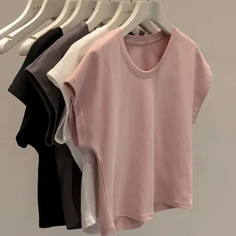 小飞袖T恤女夏季百搭修身显瘦设计感小众别致独特短袖上衣服ins潮图片