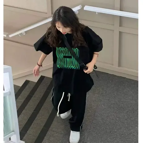 纯棉重磅设计感短袖t恤女夏季新款美式复古港味chic宽松大版上衣图片