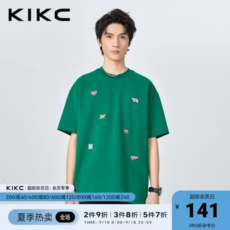 kikct恤男2023春夏新款商场同款趣味刺绣减龄重磅情侣款短袖上衣图片