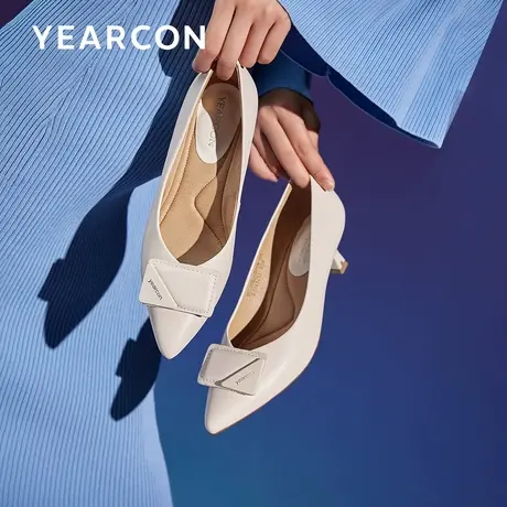 意尔康2023新款真皮细跟单鞋女尖头百搭浅口晚晚风正装职业高跟鞋商品大图
