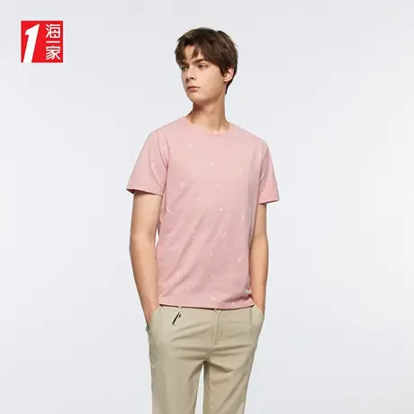 海一家满身花纹短T新款时尚微肌理面料舒适圆领短袖T恤男图片
