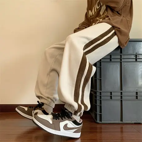 灯芯绒裤子男生秋季潮牌运动卫裤男款宽松直筒裤阔腿束脚休闲长裤商品大图