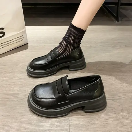 小皮鞋女2023秋季新款英伦风jk粗跟厚底乐福鞋女学院休闲百搭单鞋商品大图