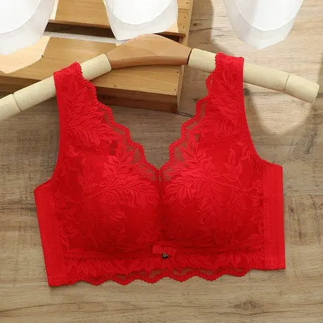 本命年红色内衣女小胸聚拢调整型收副乳背心式文胸无钢圈2023新款图片